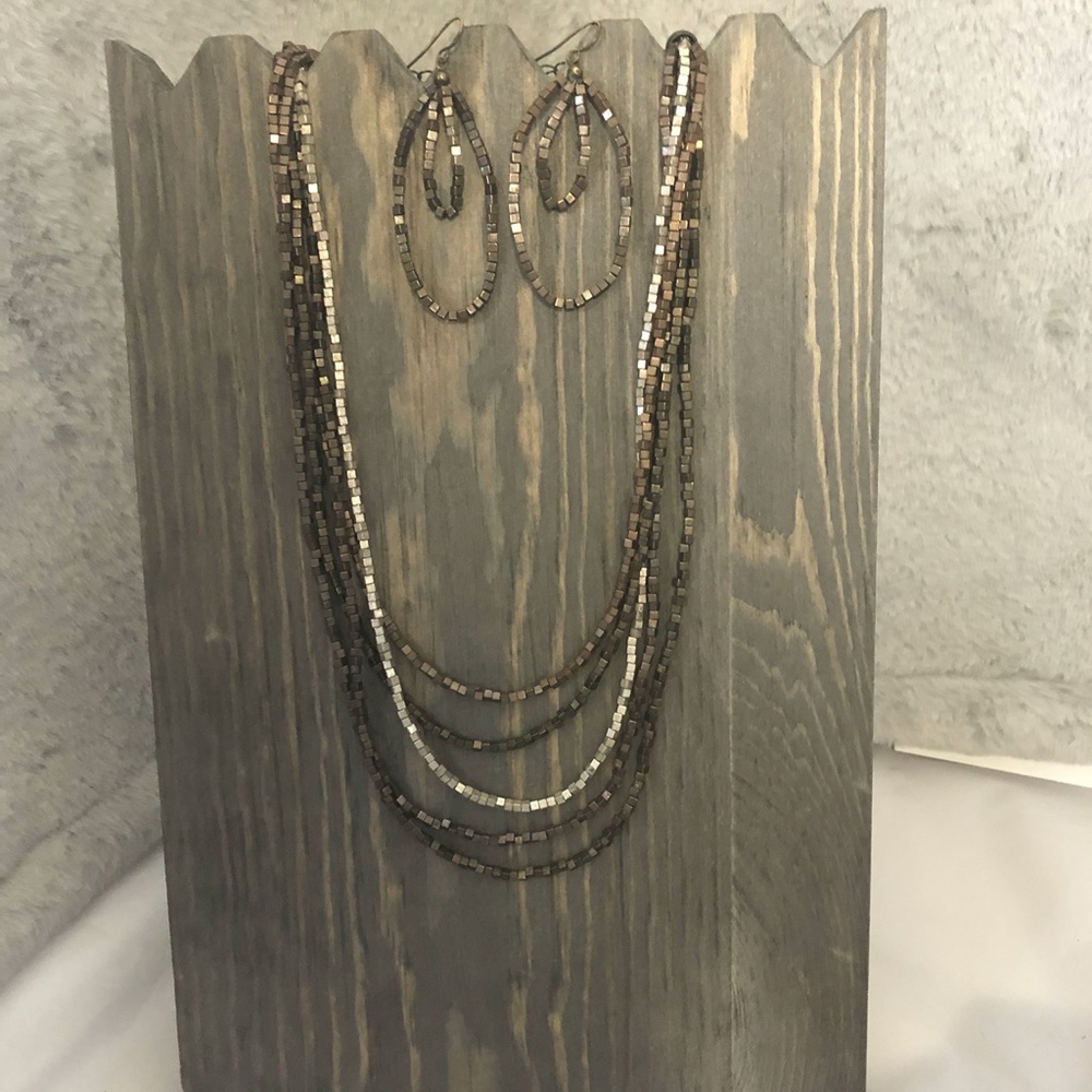 Mixed Metal Beaded Necklace and Earring Set